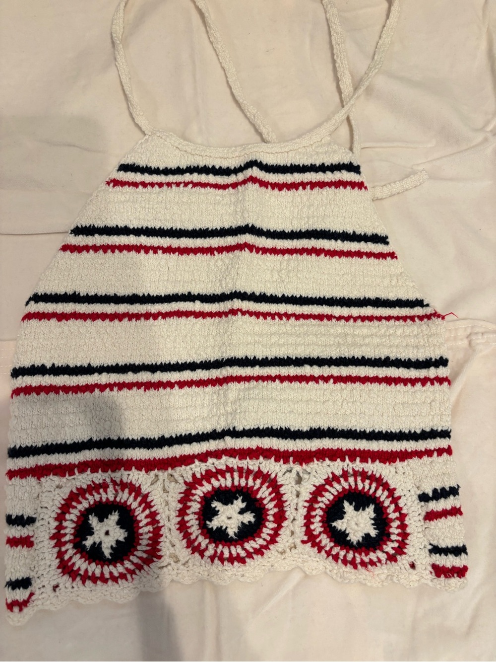 Hollister Kids Crochet Halter Top in White, Red & Navy